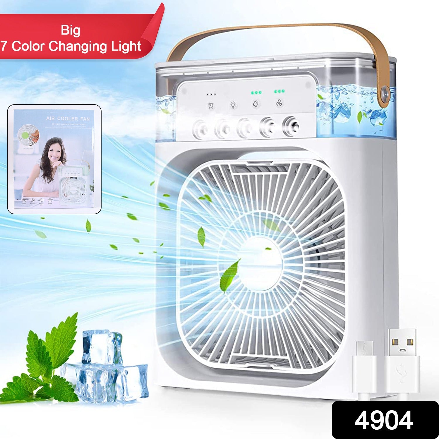 Portable Air Conditioner Fan 7 Color Changing Light (Big  1 Pc) Portable Air Conditioner Fan 7 Color Changing Light (Big  1 Pc)